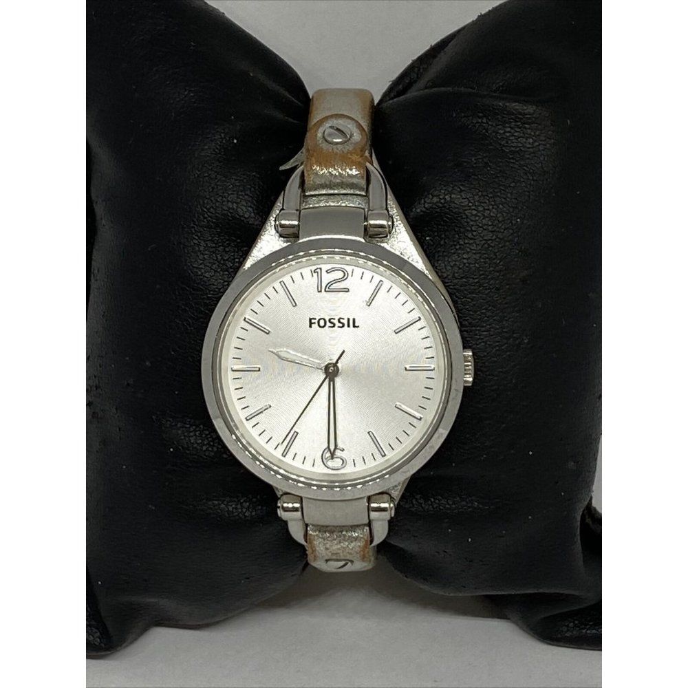 Fossil Georgia ES3412 Womens Silver Leather Analog